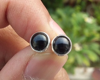 Black Onyx Stud Earrings, 925 Sterling Silver Studs, Minimalist Stud, Black Onyx Jewelry, Black Gemstone Studs, Natural Stone, Post Earrings