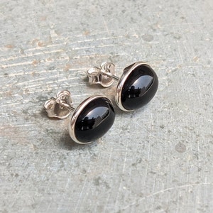 Black Onyx Stud Earrings, 925 Sterling Silver Studs, Black Post Earrings, Everyday Jewelry, Cabochon Gemstone, Natural Stone, Gift for Her