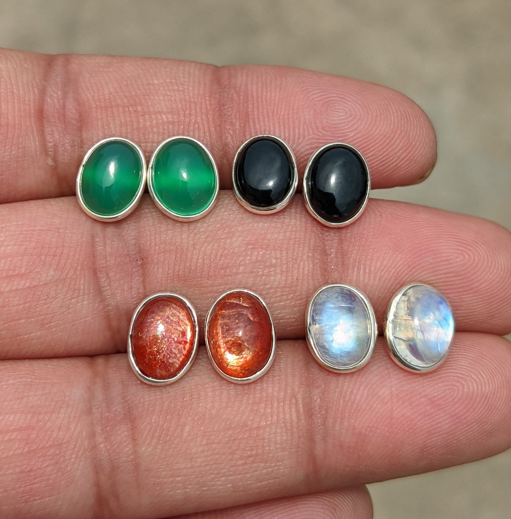 Gemstone Stud Earrings 925 Sterling Silver Studs Natural Etsy