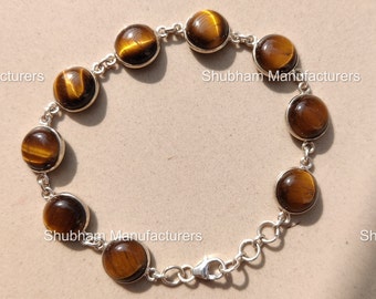 Natural Tiger Eye Bracelet, 925 Sterling Silver Bracelet, Gemstone Adjustable Bracelet, Minimalist Jewelry for Her, Healing Crystal Bracelet