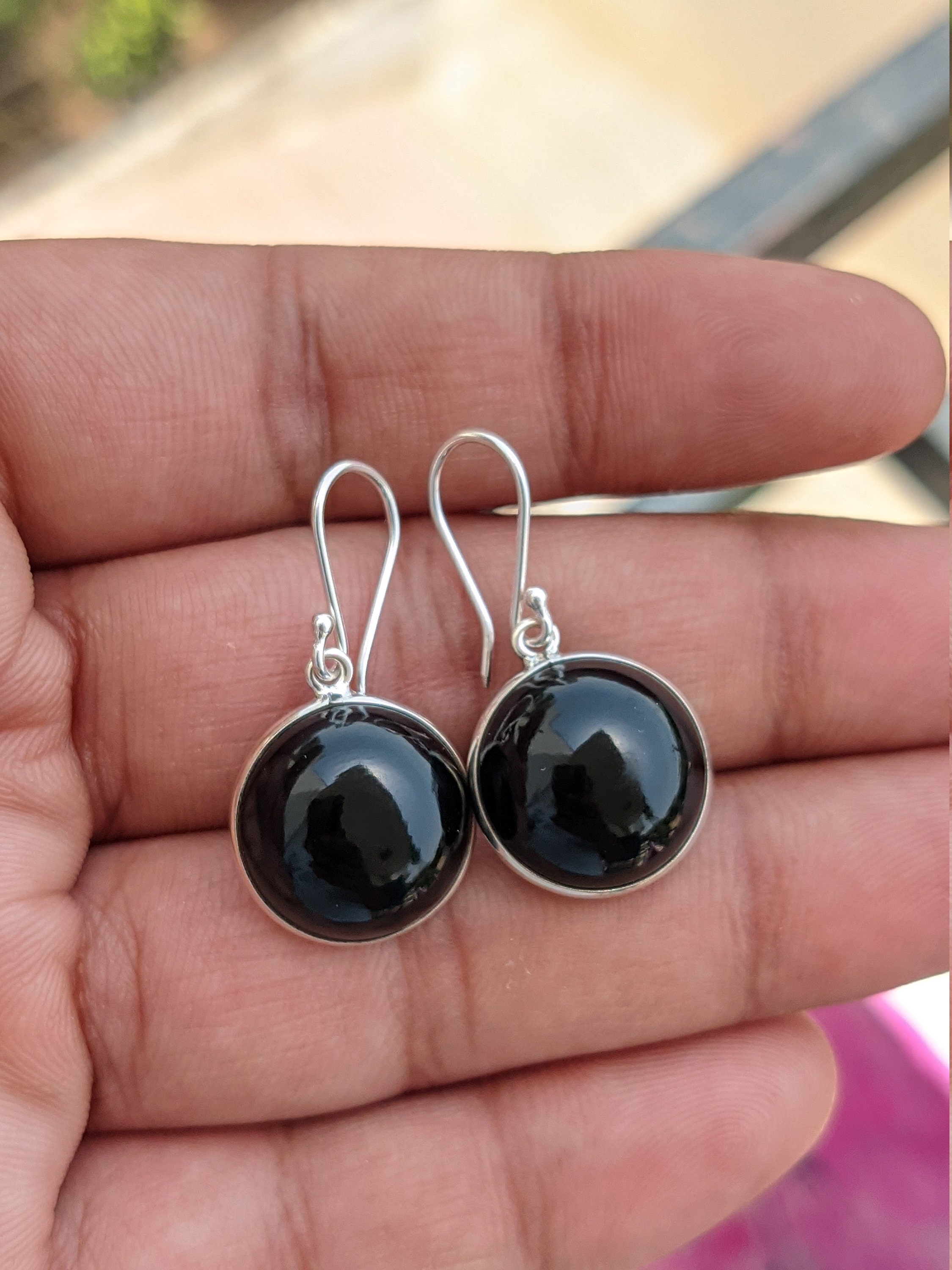 Eleganti orecchini pendenti in onice nero, argento sterling, gioielli vistosi - Italia