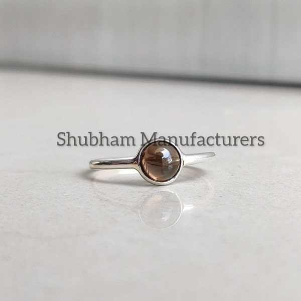 Natural Smoky Quartz Ring, 925 Sterling Silver Ring, Tiny Gemstone Ring, Minimalist Quartz Ring, Smoky Quartz Jewelry, Handmade Gift for Her