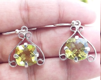 Lemon Quartz 925 Sterling Silver Earring, Drop & Dangle Earrings, Yellow Gemstone Earrings, Quartz Handmade Earrings,