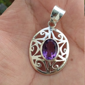 Natural Amethyst Pendant, 925 Sterling Silver Pendant, Healing Crystal Jewelry, February Birthstone Pendant, Gemstone Necklace, Purple Stone