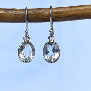 White Topaz Earrings, 925 Sterling Silver, Natural Crystal Quartz, Handmade Silver Earrings, Gift for Her, Womens Earrings, White Oval Stone