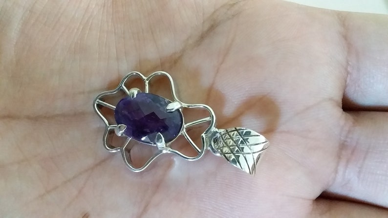 Gemstone pendant 92.5 sterling silver Amethyst silver pendant Natural gemstone pendant purple pendant Amethyst pendant Gift for her