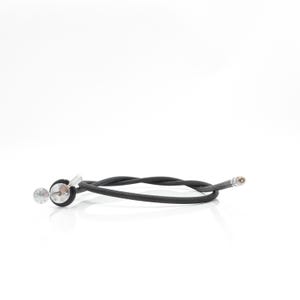 May include: A black elastic hair tie with a silver-toned metal clasp and a clear, round, decorative accent. The hair tie is looped and rests on a white surface.