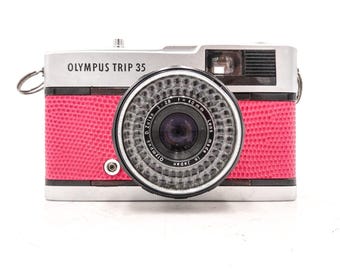Olympus trip 35 35mm film camera - custom pink leather - fully working