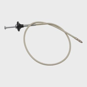 May include: A vintage camera cable release featuring a black button, a silver metal shaft, and a flexible, light grey cable. The cable is coiled and has a silver tip. Designed for use with older cameras.