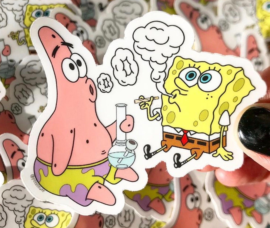 Spongebob and Patrick Smoking Weed Transparent Bong Sticker | Etsy