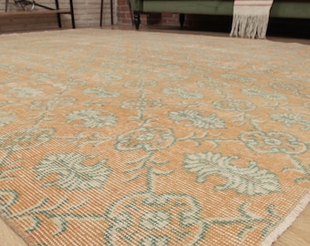 7x10 minimal floral orange beige rug , 7'2" X 10' vintage rug,  home decor rug, woven  rug, D89N7672