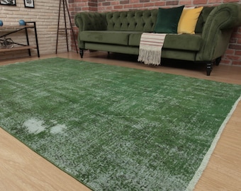 6x10 distressed green dining room rug, retro area rug, 6'4" X 9'6"  Bed Plan Rug D85N6784