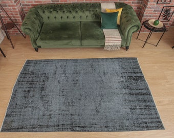 4'7" X 8' small Extremely Distressed Very low Pile Carpet , Gray Turkish Rug D20N2790