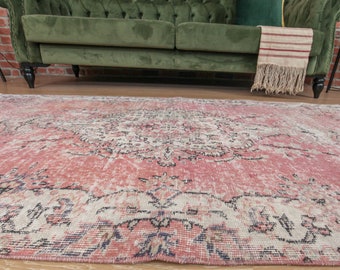 3'9" X 6'11" Faded Vintage Over dyed  dining Room   Rug, Faded Carpet, Bedroom  Rug , Living Room rug,  Kitchen Rug D7N2252