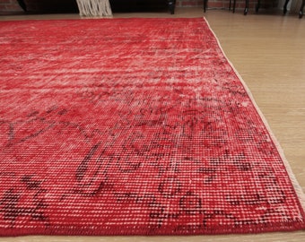 6x9  Red Dining Room Rug,  Red Bedroom  Rug, 5'8" X 9'1"  Vintage Living Room rug D89N7319