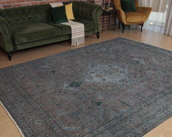 8x10 vintage living room  rug, bed plan rug, 7'6" X 10'3" Turkish rug, D87N7698