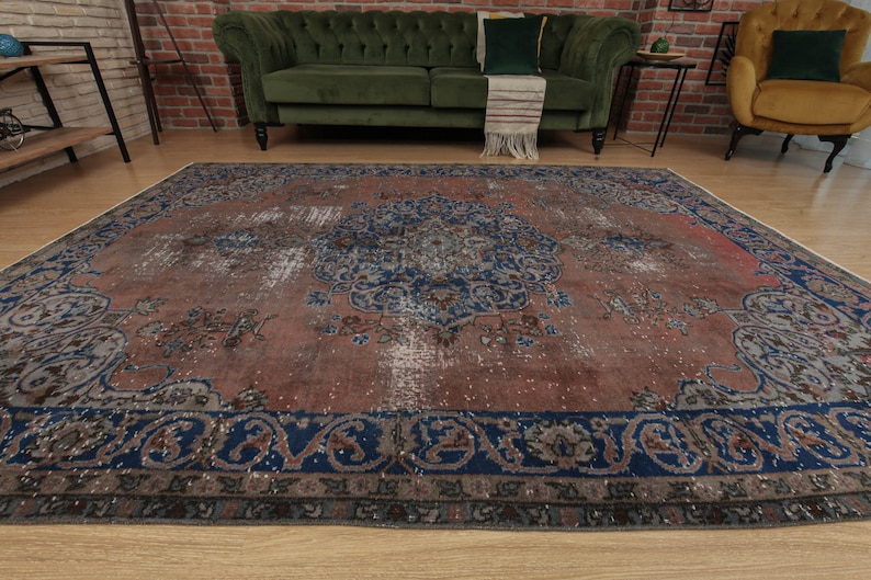 7x9 70's vintage rug, handmade rug, bedroom rug, 6'7 X 9'2 retro red rug, D64N4872 image 3