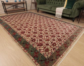 Turkish rug for Bedroom  , 6'5" X 10'6" geometric Handmade  Living Room carpet  D112N8305