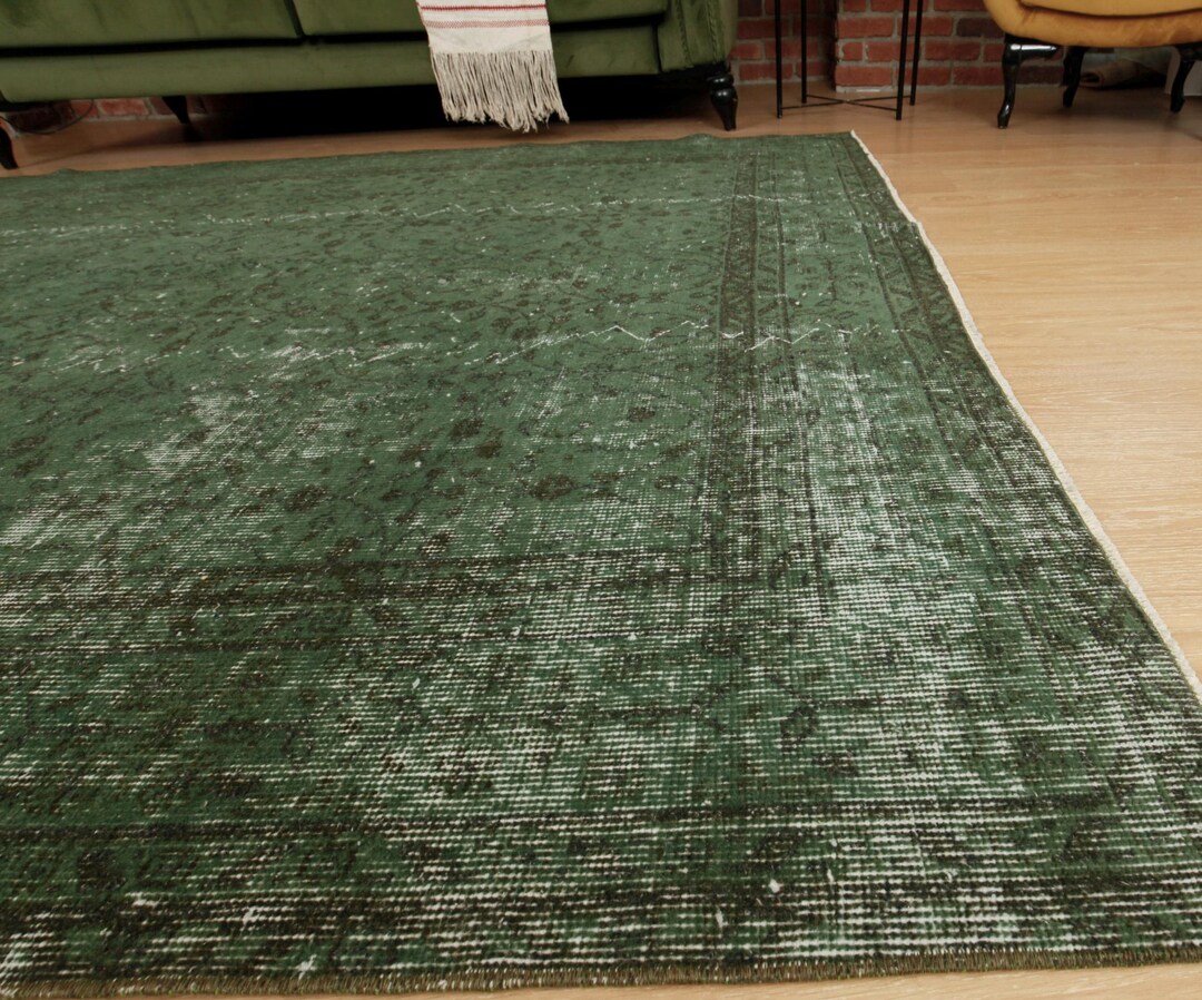 Wool Woven 7x9 Green Brown Bed Plan Rug, 6'7