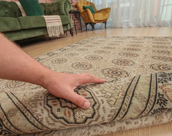 wool woven Handmade bedroom  Rug, 4'9" X 7' entryway carpet  D66N4896