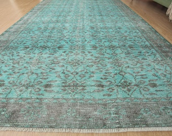 Distressed Teal Blue Bedroom  Rug, 5'5" x 9' living room carpet D41N3544