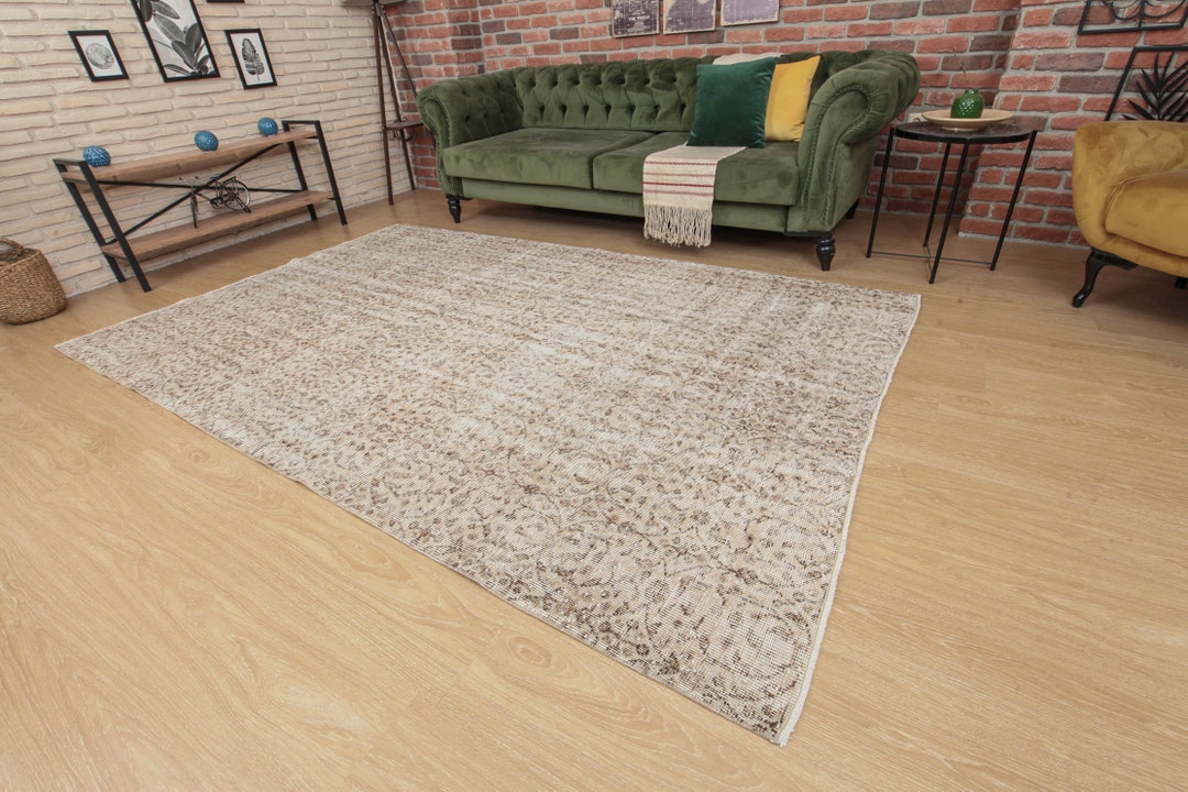 6x9 Minimal Ivory Brown Bedroom Rug Turkish Area Rug Etsy