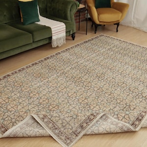 7x11 minimal floral rug, office rug, living room rug, , 7&#39;1&quot; X 10&#39;10&quot; vintage area rug D131N8684