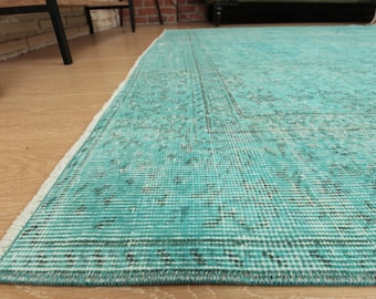 6x10 blue vintage rug,  rug for living room, 6&#39;5&quot; X 9&#39;10&quot; retro dining room rug, D93N7815