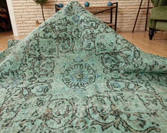 oriental pastel teal brown dining room carpet , 6'3" X 10' Turkish area rug, D159N7241