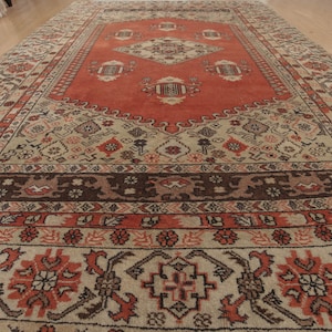 5x7 handmade red rug,  home decor rug,  vintage rug, 5&#39;1&quot; X 7&#39;4&quot;  Oushak rug, 80N6506