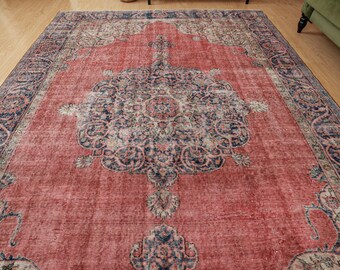 muted red living room rug , 7'3" X 10'11"  bedroom Carpet  D166N9781(1061)