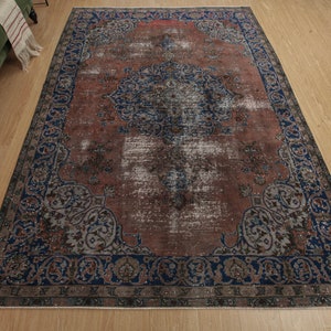 7x9 70's vintage rug, handmade rug, bedroom rug, 6'7 X 9'2 retro red rug, D64N4872 image 5