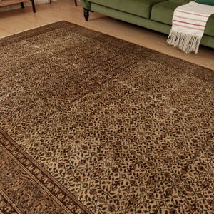 6x9 Turkish  living room rug , beige brown dining room rug, 6&#39;3&quot; X 9&#39;3&quot; Vintage Area Rug D140N9143