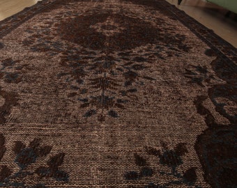 5x9 floral brown living room rug,  wool rug, area rug, 5'5" X 8'10" 3D rug, D57N4317