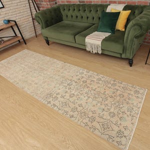3x10 vintage runner rug, woven rug, 2&#39;10&quot; X 9&#39;6&quot; beige orange runner, floral runner D70N5753