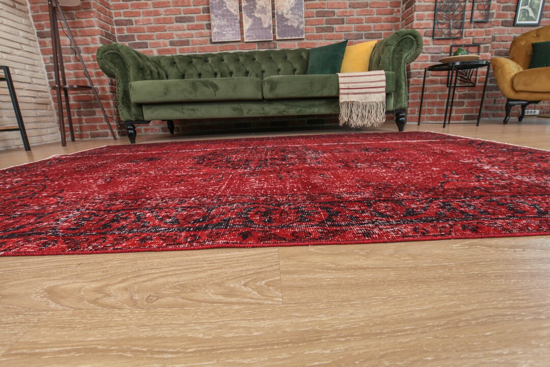 5x8 Red Dining Room Rug Red Area Rug Red Bedroom Rug Etsy