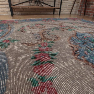5x9 floral hand knotted rug, Blue Area Rug,Floral Kitchen Rug, 5'3" X 8'10"  Blue  Grey rug , Living Room Rug D31N3097