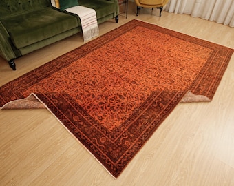 wool orange brown living room carpet , 6'5" X 9'8" Turkish Dining Room Rug, D168N9750