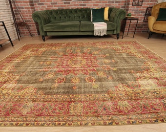 bohemian living room rug, oriental vintage dining room carpet 6'8" X 9'11" , D106N7456