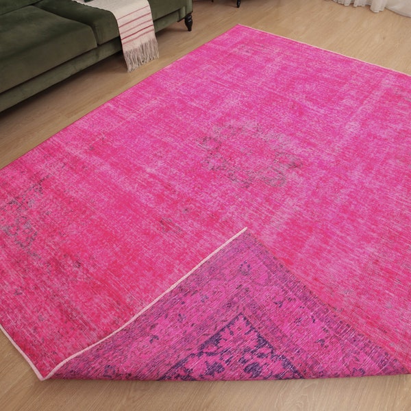 7x9 pink bed plan rug, wool bedroom rug, 7'1" X 9'4" living room rug, D89N7846