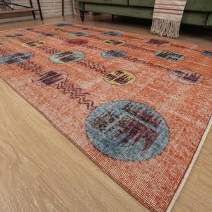 5x8 antique abstract rug,  Minimal Vintage Turkish Handmade rug , 4&#39;11&quot; X 8&#39;4&quot; Orange Boho rug , Vintage Rug D31N3366