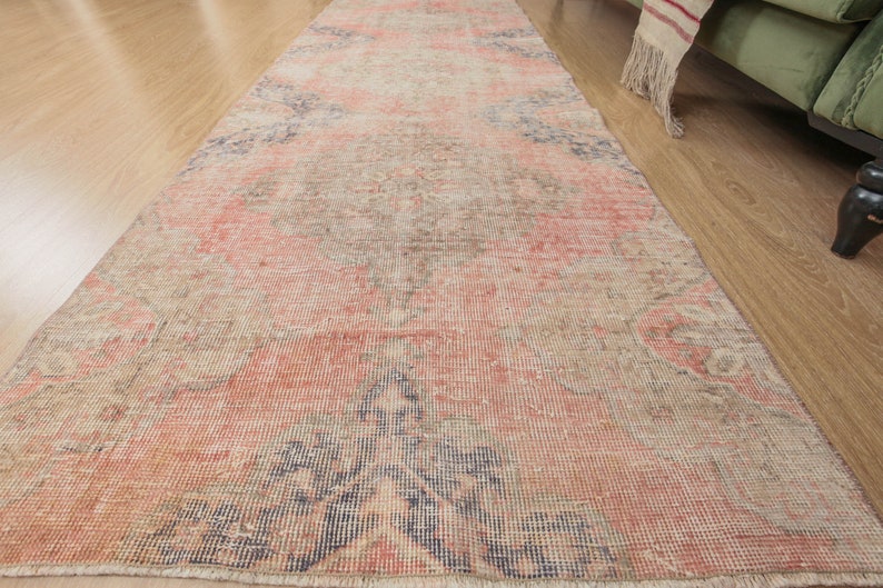 3x10 Vintage Red Beige Blue Runner Rug , 2'11 X 10'hallway Rug D39N3410