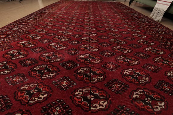 handmade Afghan red Area Rug ,7'5" x 13'7" Living Room carpet   D112N8412