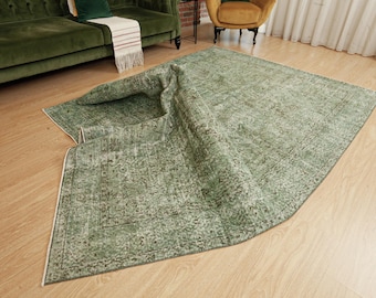 neutral green bedroom carpet , 6'5" X 9'8"  Turkish area rug, D166N9782(1063)