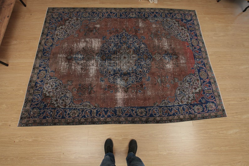 7x9 70's vintage rug, handmade rug, bedroom rug, 6'7 X 9'2 retro red rug, D64N4872 image 7