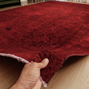 10x13 red living room rug, hand woven dining room rug, 9&#39;6&quot; X 13&#39; retro rug, D145N9473