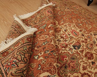 Neutral beige brown green wool living room carpet, 6'7" X 9'11" area rug   D160N9710