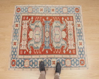 5x6 geometric  handwoven rug, 5'2" X 5'8",Turkish rug D44N4055