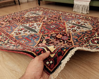 handmade living room rug , 5' X 6'8" vintage carpet for bedroom , D145N9276