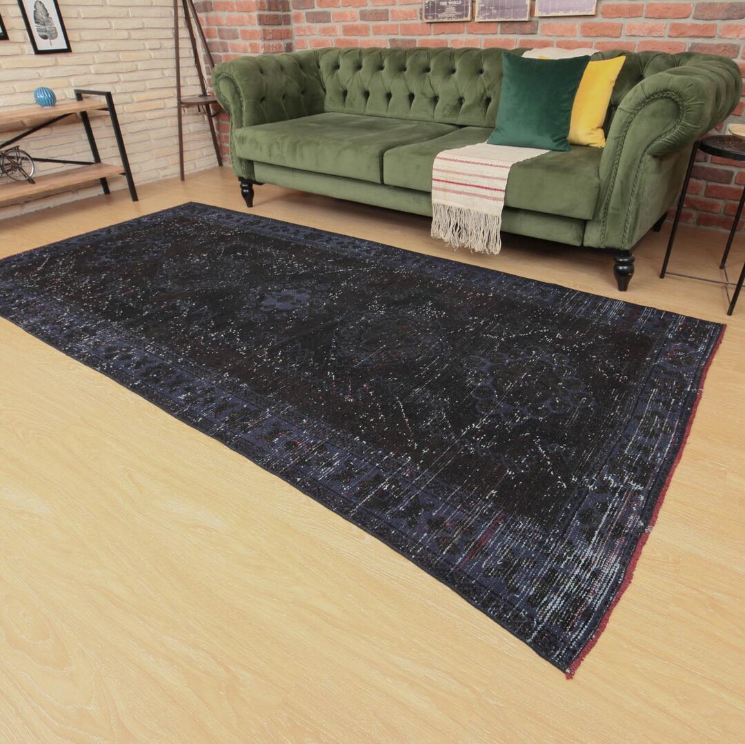 4x9 Dark Deco Kitchen Rug, Entryway Rug, Vintage Rug, 4'5